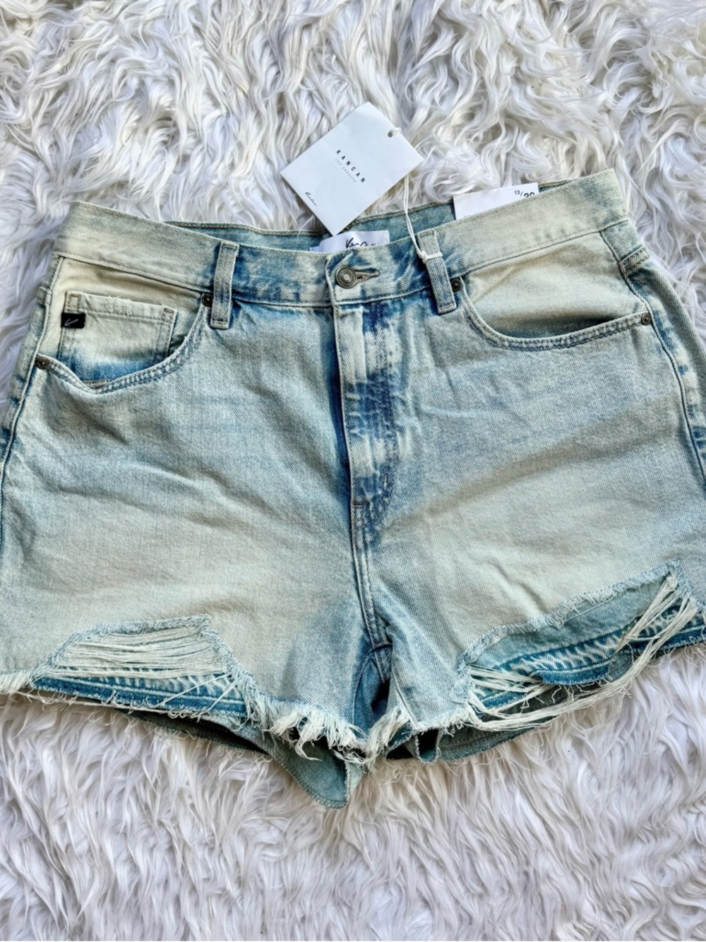 KanCan Light Blue Distressed High-Rise Denim Shorts